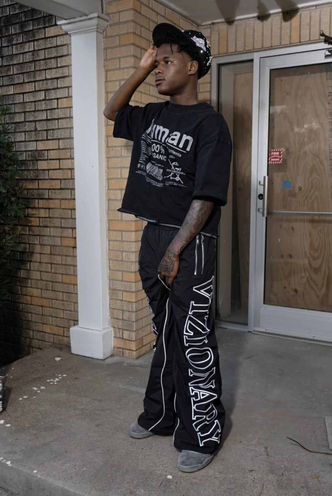 BLACK "VIZIONARY" NYLON SWEATS