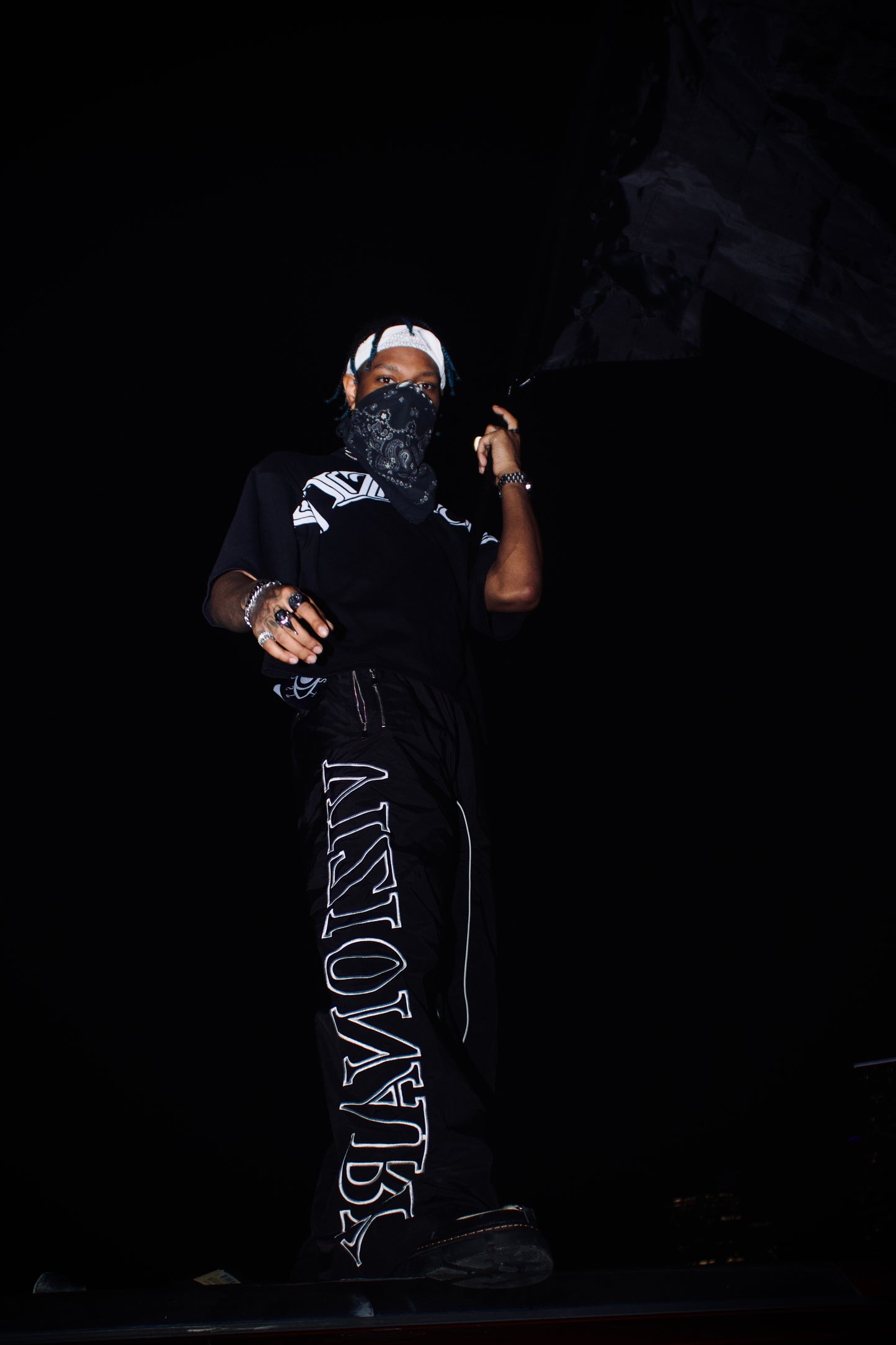 BLACK "VIZIONARY" NYLON SWEATS